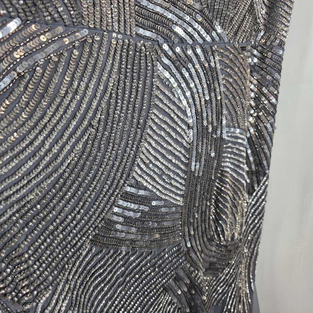 Adrianna Papell Art Deco Sequin Gown Silver Grey Prom Formal Size 16 - Picture 5 of 14